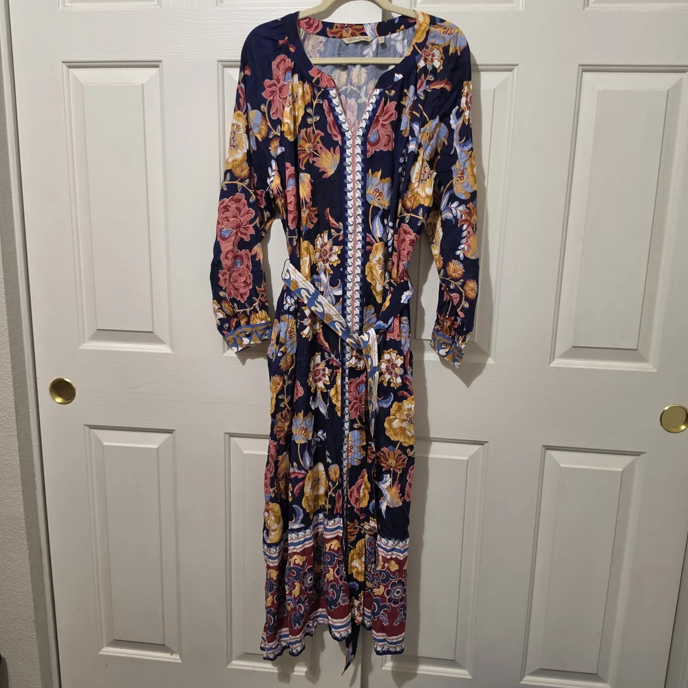 Soft Surroundings Navy Floral Border-Print Maxi Dress - Picture 2 of 6